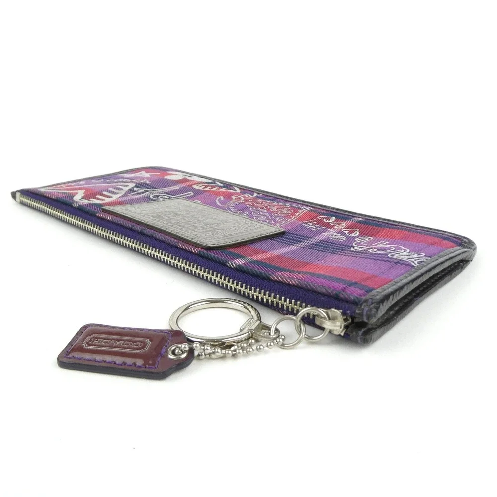 Coach Poppy Purple Plaid Zipper Pouch